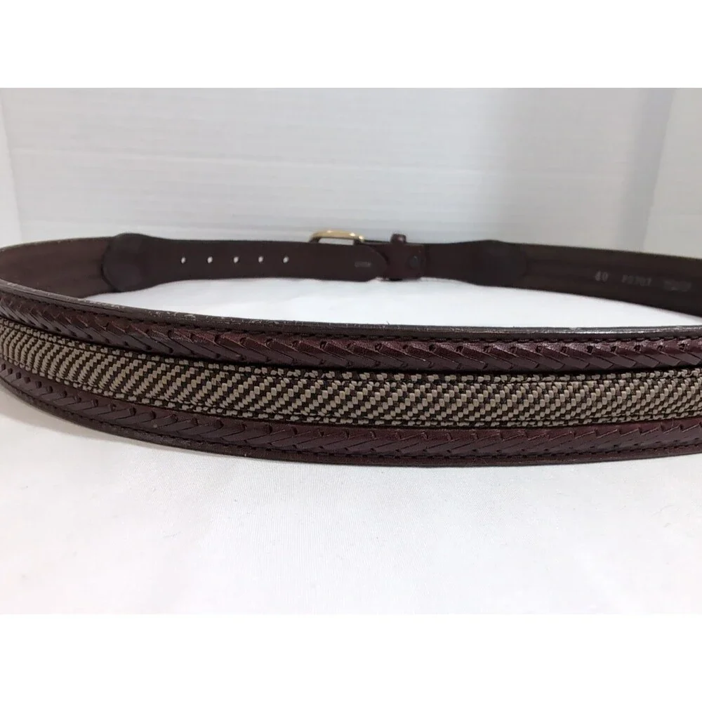 BRIGHTON BROWN LEATHER BELT MEN'S SIZE 40 BRASS BUCKLE BRAIDED WOVEN EUC